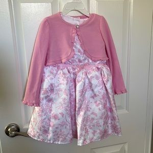 Brand New spring pink and white dress and sweater set. Size 3T.